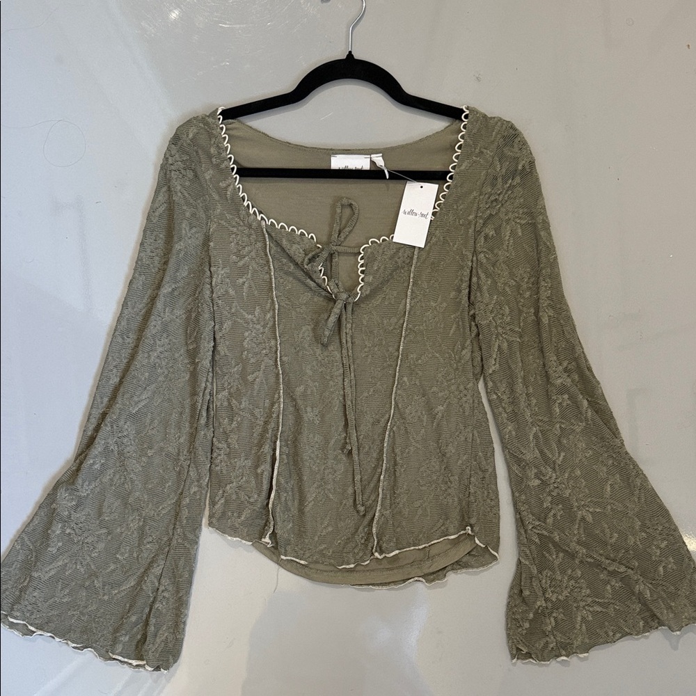 Lace Tie-Front Blouse in Sage by Willow & Root size M